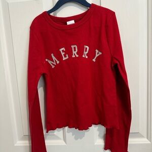 Nordstrom Red 'Merry' Kids Long Sleeve Tee